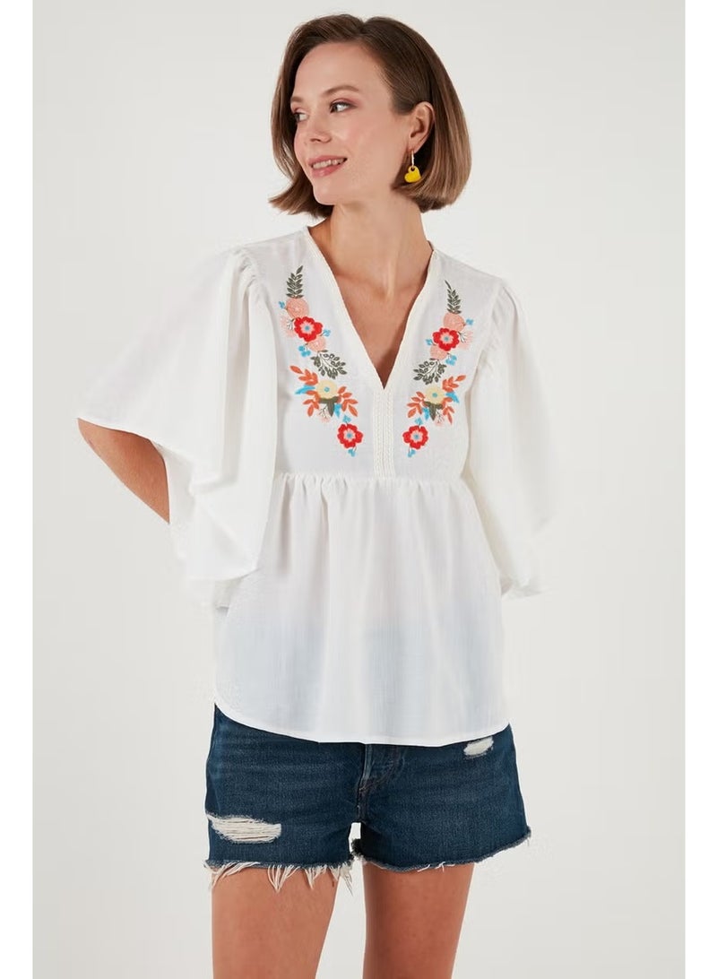 Lela Embroidered Bat Sleeve Blouse Women's Blouse 611BZ0409 - Image 3